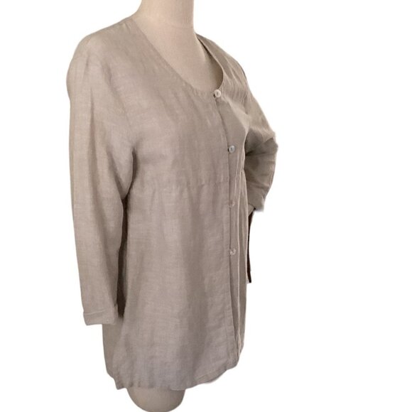 Marsh Landing Linen-Cotton Button Up Tunic Top Sz M Beige 42A - Picture 2 of 7